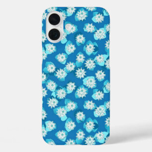 iPhone 16 Plus Case Water Lily motif, turquoise, bleu et blanc