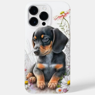 COQUE POUR POUR iPhone 14 PRO MAX WATERCOLOR BLACK & TAN DACHSHUND PUPPING CHIEN