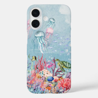 Coque Pour iPhone 16 Watercolor coral ocean