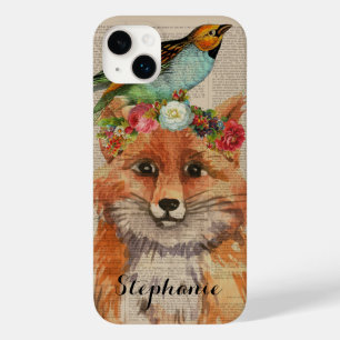 Coque Pour iPhone 14 Plus Watercolor Fox Floral Collage Nom personnalisé