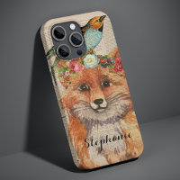 Watercolor Fox Floral Collage Nom personnalisé