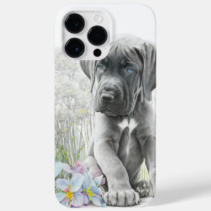 COQUE POUR POUR iPhone 14 PRO MAX WATERCOLOR GRAY BLANC GRAND DANE PUPPY CHIEN