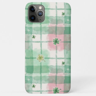 Case-Mate iPhone Case Watercolor Green & Pink Plaid Lucky Clover 