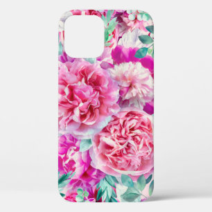 Case-Mate iPhone Case Watercolor Lush Pink Peonies & Green Teal Leaves