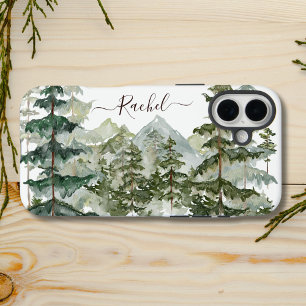 Coques iPhone 16 Plus Watercolor Pine Forest et Mountain Rustic