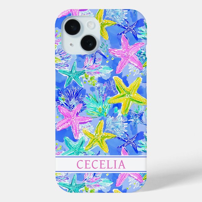Coques Case-Mate iPhone Watercolor Starfish Monogrammed (Verso)