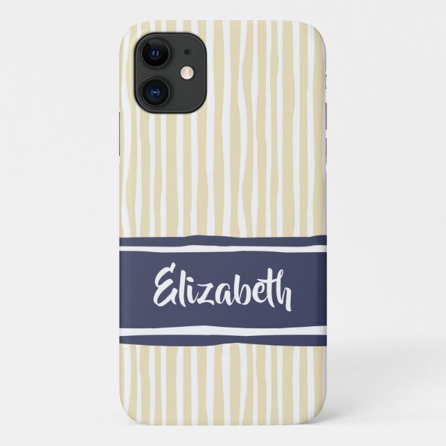 Coques Case-Mate iPhone Wavy Painterly Stripes Navy and Cream With Name (Dos)
