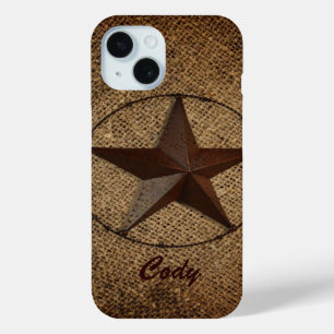 Coque Pour iPhone 15 Western Country Rustic Burlap Primitif Texas Star