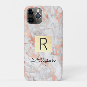 Case-Mate iPhone Case Wh & Rose Gold Marble Gold Box, Nom et Monogramme