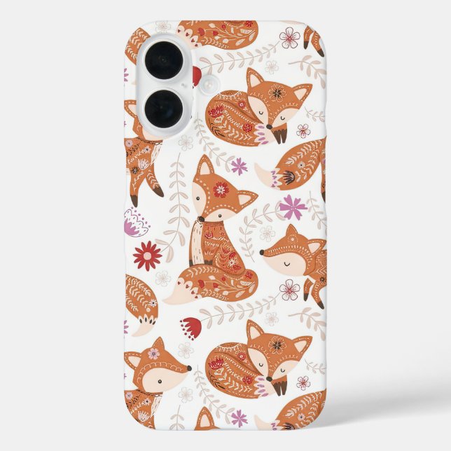 Coques Case-Mate iPhone Whimsical Folk Art Fox and Flowers (Verso)