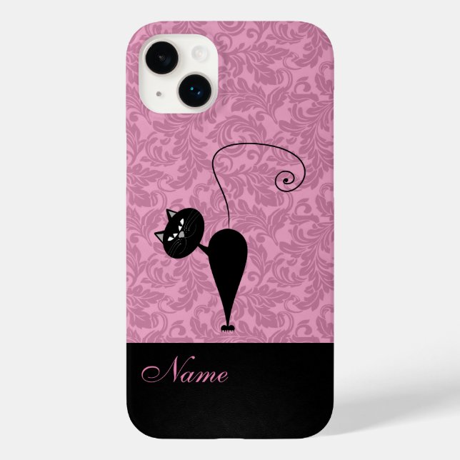 Coques Case-Mate iPhone Whimsical Funny tendance chat noir damask Coque-Ma (Verso)