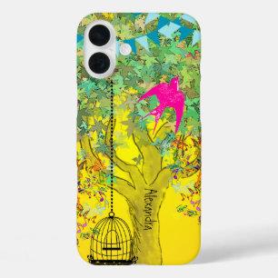 Coques iPhone 16 Plus Whimsical Tree Birdcage Bright Color Notes musical