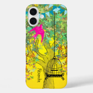 iPhone 16 Plus Case Whimsical Tree Birdcage Bright Color Notes musical