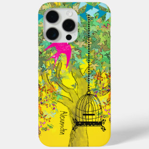 Coque iPhone 15 Pro Max Whimsical Tree Birdcage Bright Color Notes musical