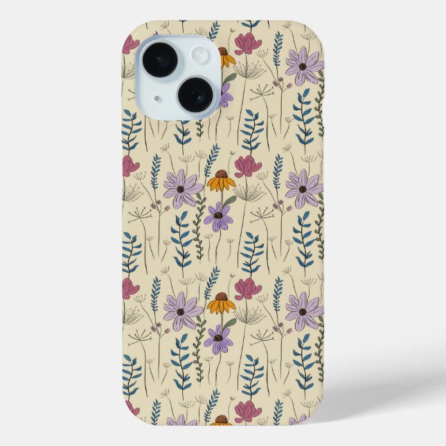 Coques Case-Mate iPhone Whimsical Wildflower Seamless Pattern (Verso)