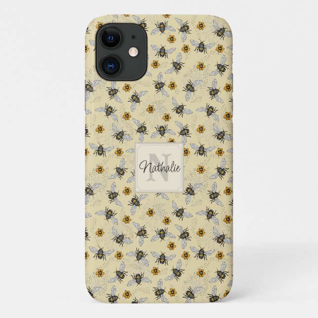 Coques Case-Mate iPhone Whimsical Yellow Honeybee Dessin Motif personnalis (Dos)