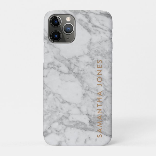 Coques Case-Mate iPhone White Carrara Marble Gold Classic Personalised (Dos)