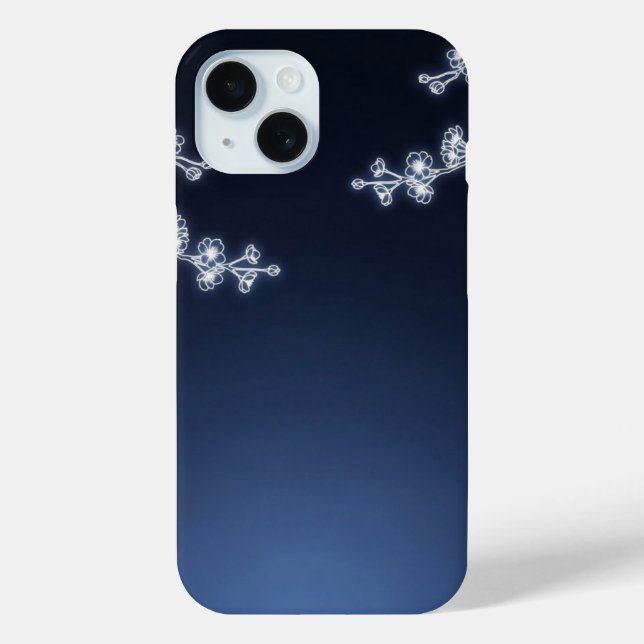 Coques Case-Mate iPhone White Cherry Blossom Navy Background (Verso)