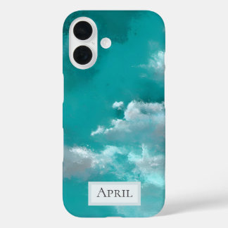 Coque Pour iPhone 16 White Clouds on Turquoise
