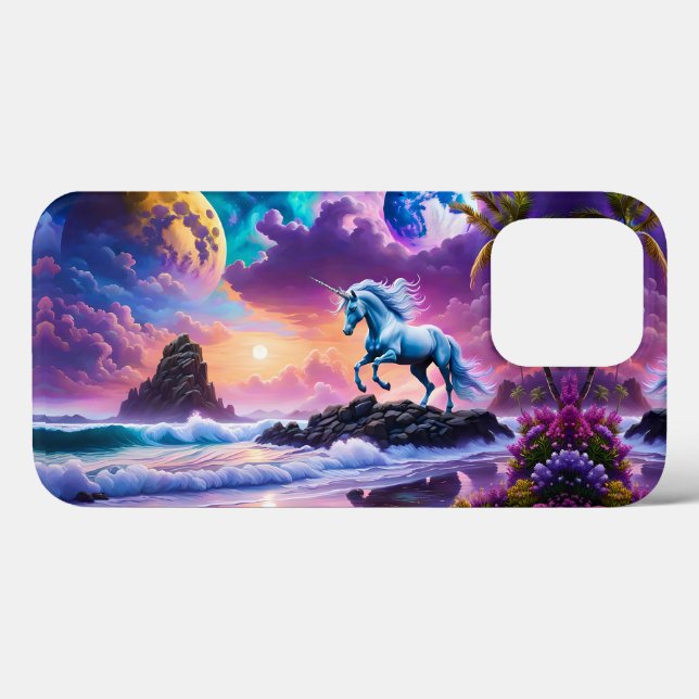 Coques Case-Mate iPhone White Unicorn Imaginaire Tropical Beach (Verso (horizontal))