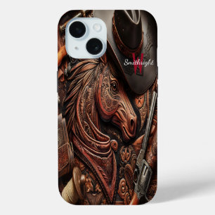 Coque Pour iPhone 15 Wild West Still Life : Cowboy Casquette, Gun et pl