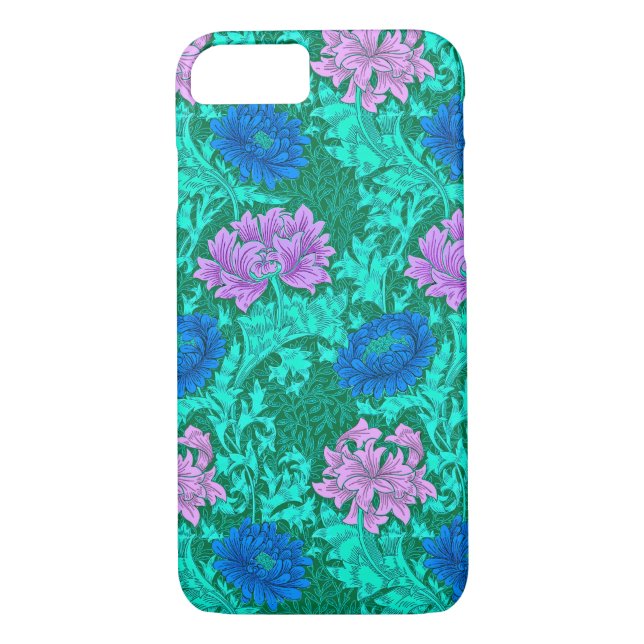 Coques Case-Mate iPhone William Morris Chrysanthèmes, Aqua et Violet (Dos)