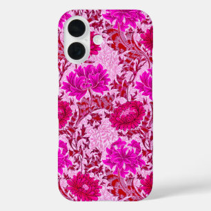 Coque Pour iPhone 16 William Morris Chrysanthemums, Bourgogne et rose