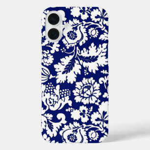 Coques iPhone 16 Plus William Morris Floral Damask, Cobalt Blue & White