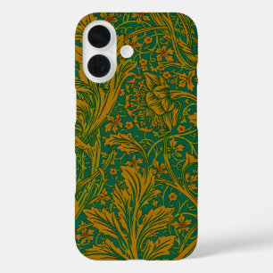 Coque Pour iPhone 16 William Morris Motif Arcadia Fleurs Vert Doré