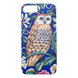 Coque iPhone 7 William Morris Owl Tapestry, Beige et Cobalt Blue