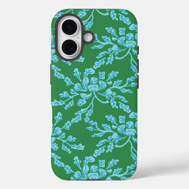 Coques Case-Mate iPhone Winding Peony Woodcut in Green and Aqua (Verso)