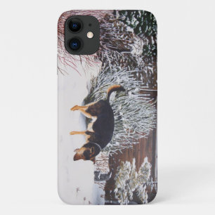 Coques Pour iPhone Winter snow scene with cute black and tan dog