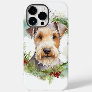Coque Pour Pour iPhone 14 Pro Max Wirefox Terrier Festive de Noël Wreath Pup