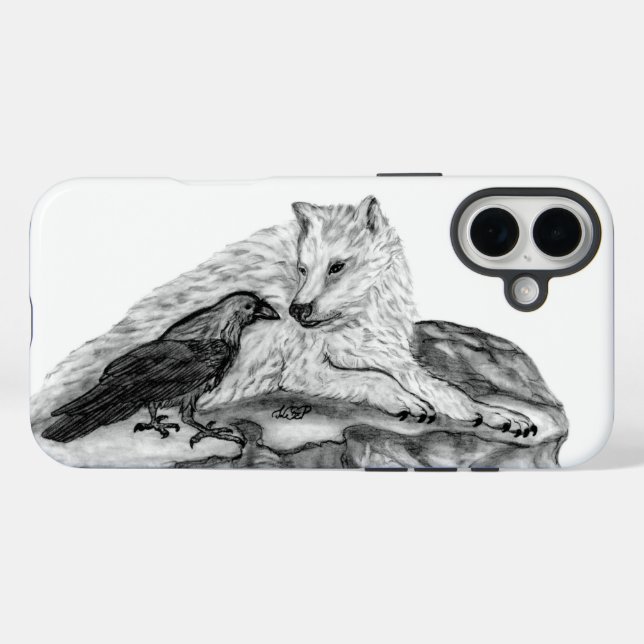 Coques Case-Mate iPhone Wolf and Raven black and white design (Verso (horizontal))