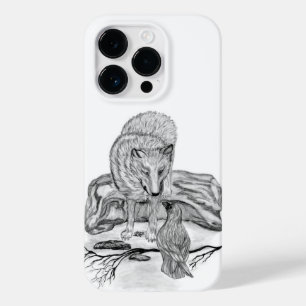 Coque Pour iPhone 14 Pro Wolf and Raven black and white design