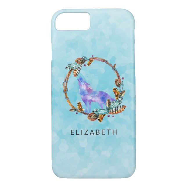 Coques Case-Mate iPhone Wolf aquarelle avec modèle Boho Wreath personnalis (Dos)