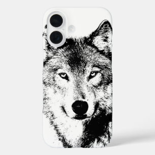 Coque Pour iPhone 16 Wolf Black & White Pop Art