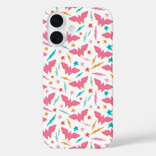 Coque Pour iPhone 16 Wonder Woman Logo Rose et Motif Éclair