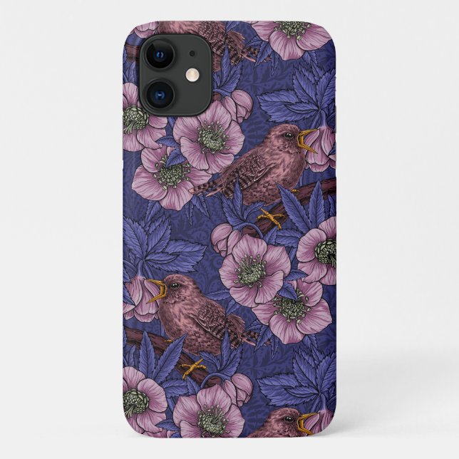 Coques Case-Mate iPhone Wren et hellebore, violet et rose (Dos)