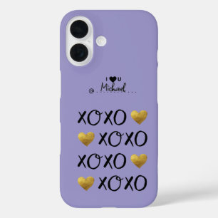 Coque Pour iPhone 16 "XOXO" Cœurs en or Joyeuse Saint-Valentin