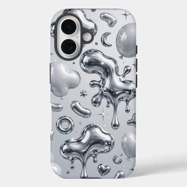 Coques Case-Mate iPhone Y2K Chrome Bubble 3D Silver Case (Verso)