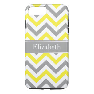 Coque iPhone 8 Plus/7 Plus Yellow Dk Gray White LG Chevron Gray Nom Monogram