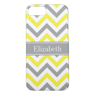 Coque iPhone 7 Yellow Dk Gray White LG Chevron Gray Nom Monogram