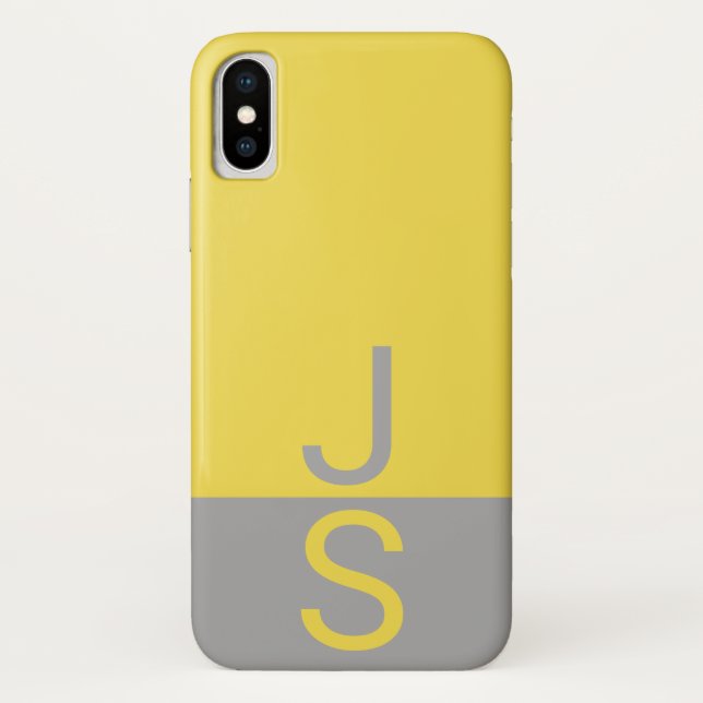Coques Case-Mate iPhone Yellow & Grey Modern Initials monogram (Dos)
