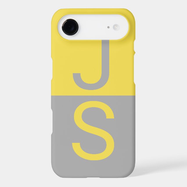 Coques Case-Mate iPhone Yellow & Grey Modern Initials monogram (Verso)