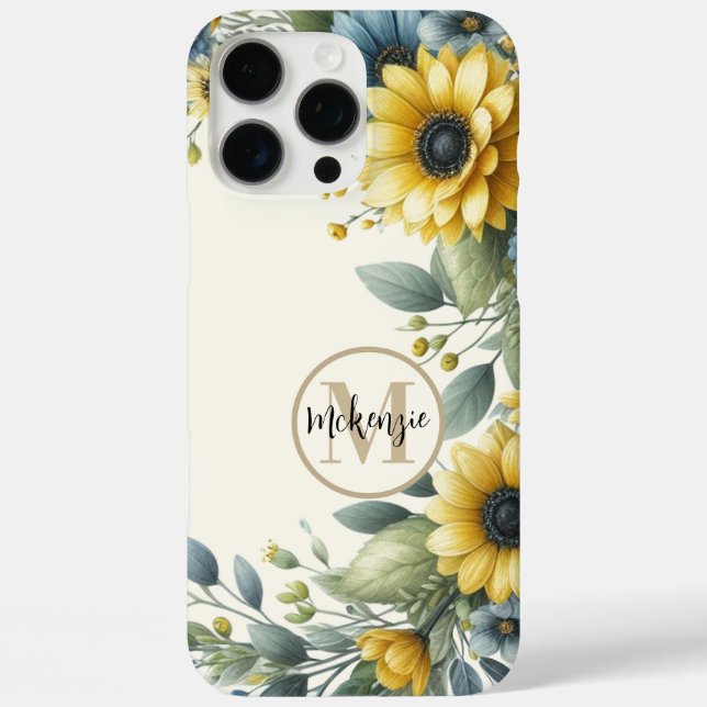 Coques Case-Mate iPhone Yellow Sunflower Boho Bohemian Monogramme (Verso)
