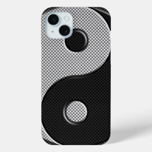 Coque iPhone 15 Mini Yin Yang Design en fibre de carbone style d'impres