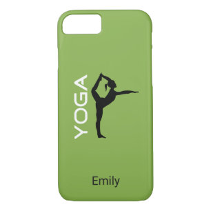 Coque iPhone 8/7 Yoga Pose Silhouette sur Vert Personnalisé