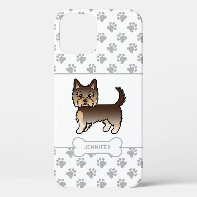 Coques Case-Mate iPhone Yorkie au Chocolat Avec Pattes, Os de Chien & Nom (Verso)