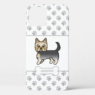 Case-Mate iPhone Case Yorkie Bleu et Or avec Pattes, Os de Chien & Nom